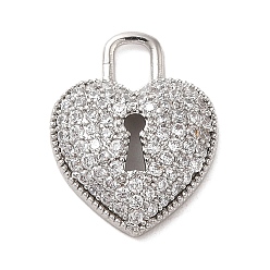 Platinum Brass Micro Pave Clear Cubic Zirconia Pendants, Long-Lasting Plated, Heart, Platinum, 18x14x4mm, Hole: 4x3mm