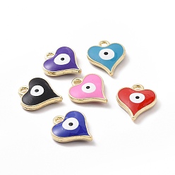 Light Gold Alloy Enamel Charms, Heart with Evil Eye Pattern Charm, Light Gold, 14x12x2.5mm, Hole: 1.6mm