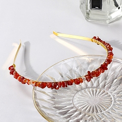 Carnelian Wire Wrapped Natural Red Agate Chip Hair Bands, with Metal Hoop, for Women Girls, 140x120x25mm