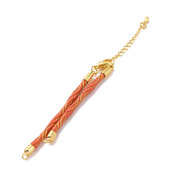 Salmon Nylon Cord Bracelets, for Connector Charm Bracelet Making, with Rack Plating Golden Lobster Claw Clasps & Chain Extenders, Long-Lasting Plated, Cadmium Free & Lead Free, Salmon, 5-3/4~6x1/8x1/8 inch(14.7~15.2x0.3cm)