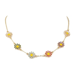 Golden Alloy Enamel Flower Links Chain Necklaces for Women,  Brass Cable Chain Necklaces, Golden, 17.24 inch(438mm)