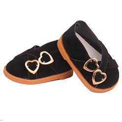 Black Cloth Doll Shoes, with Heart Button, for 18 "American Girl Dolls Accessories, Black, 70x42x30mm