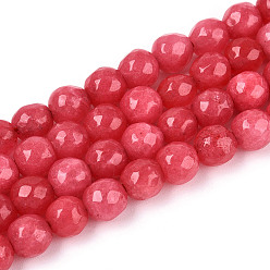 Малиновый Окрашенные природные белый нефрит бисер пряди, круглые, граненые, малиновый, 5.5~6.2 мм, отверстие : 1 мм, около 65~66 шт / нитка, 14.76~15.16'' (37.5~38.5 см)