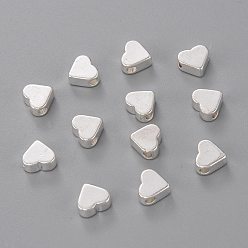 925 Sterling Silver Plated Brass Beads, Heart, 925 Sterling Silver Plated, 6x7x3mm, Hole: 1mm