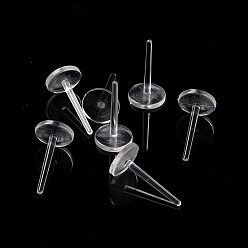 Clear Plastic Flat Round Stud Earring Findings, Clear, 6mm, pin: 1mm