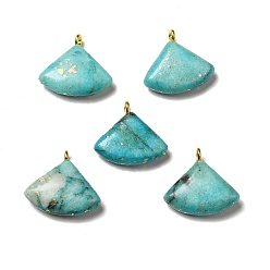 Medium Turquoise Natural Dolomite Dyed Pendants, Triangle Charms, Golden, with Opal, Medium Turquoise, 19x20x5.5mm, Hole: 2mm