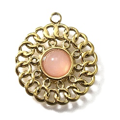 Розовый Кварц 304 подвески из нержавеющей стали, плоско-круглые, с натуральным розовым кварцем, реальный 18 k позолоченный, ионное покрытие (ip), 18x16x3.5 мм, отверстие : 1.2 мм