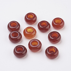 Cornaline Perles européennes de cornaline naturelle, Perles avec un grand trou   , rondelle, 14x7~8mm, Trou: 6mm