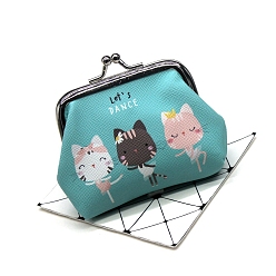 Turquoise Cute Cat PU Leather Wallets, Coin Purses, Change Purse with Platinum Tone Alloy Findings for Women & Girls, Turquoise, 7.5x9cm