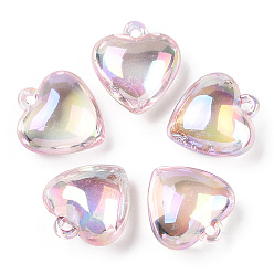 Pink AB Colors Plated Transparent Plastic Pendants, Heart, Pink, 30x28x14.5mm, Hole: 3mm