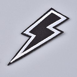 Black Computerized Embroidery Cloth Iron on/Sew on Patches, Costume Accessories, Lightning, Black & White, 65x26x1.5mm