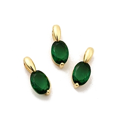 Зеленый Овальные латунные стеклянные подвески, стойки покрытие, долговечный, без кадмия и без свинца, золотые, граненые, зелёные, 12.5x5x4.5 мм, отверстие : 3x2.5 мм