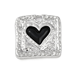 Черный Стойки обшивки сплава эмали подвески, без кадмия, без никеля и без свинца, квадрат с подвеской в виде сердца, платина, чёрные, 19x20x3 мм, отверстие : 2 мм