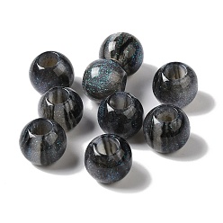 Black Resin Glitter European Beads, Large Hole Beads, Rondelle, Black, 13.5x11~11.5mm, Hole: 6mm
