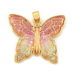 Средний Фиолетовый Прозрачные смоляные подвески, латунные подвески-бабочки, реальный 18 k позолоченный, без кадмия и без свинца, средне фиолетовый, 26x29.5x5.5 мм, отверстие : 3x4 мм