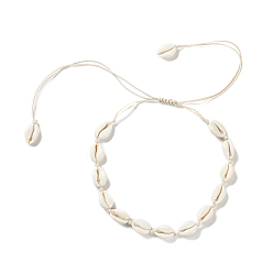 Cornsilk Natural Shell Beaded Necklace, Braided Adjustable Necklace for Women, Cornsilk, 12.60~29.92 inch(32~76cm)