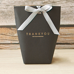 Black Folding Candy Gift Boxes, Word Thank You Cardboard Box, Trapezoid, without Ribbon, Black, Fold: 13.5x6x16.5cm