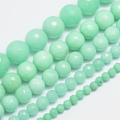 Pale Green Natural Malaysia Jade Bead Strands, Imitation Amazonite, Round, Dyed, Faceted, Pale Green, 4mm, Hole: 0.8mm, about 90pcs/strand, 14.5 inch