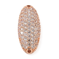 Розовое Золото Покрытие стойки латунь микро-паве прозрачный кубический цирконий овальные подвески-соединители, долговечный, без свинца и без кадмия, розовое золото , 20.5x9x4 мм, отверстие : 1.2 мм