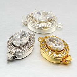 Mixed Color Eco-Friendly Vacuum Plating & Long-Lasting Plated Brass Micro Pave Cubic Zirconia Box Clasps, Oval, Cadmium Free & Nickel Free & Lead Free, Mixed Color, 21x12x8mm, Hole: 1.5mm