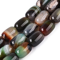 Темный Морско-зеленый Природный агат бисер нитей, окрашенные, баррель, темно-зеленый, 13~15x9.5~11 мм, отверстие : 1 мм, около 28 шт / нитка, 14.96~15.35 дюйм (38~39 см)