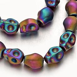 Multi-color Plated Electroplate Non-magnetic Synthetic Hematite Bead Strands, Frosted, Skull, Multi-color Plated, 10x8x8mm, Hole: 1mm, about 40pcs/strand, 15.7 inch