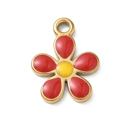 Красный 304 нержавеющей стальной эмали подвески, , реальный 18 k позолоченный, ионное покрытие (ip), красные, 23.5x18x3 мм, отверстие : 3 мм