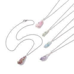 Stainless Steel Color Mixed Color Dyed Natural Quartz Crystal Irregular Nugget Pendant Necklace, 304 Stainless Steel Star Wire Wrap Necklace, Stainless Steel Color, 17.52 inch(44.5cm)
