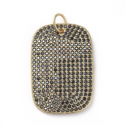 Golden Brass Micro Pave Cubic Zirconia Pendants, with Jump Rings, Rectangle, Black, Golden, 36.5x25x2.5mm, Hole: 6mm