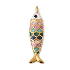 Разноцветный 304 нержавеющей стальной эмали подвески, рыбы прелести, ионное покрытие (ip), золотые, красочный, 48.5x11.5x5.5 мм, отверстие : 3 мм