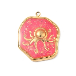 Светло-Вишневый 304 подвески из нержавеющей стали, эпоксидной смолы, с натуральными ракушками и пайетками внутри, самородки с рыбными амулетами, реальный 18 k позолоченный, вакуумное покрытие pvd, светло-вишневый, 24x20x2.5 мм, отверстие : 1.5 мм