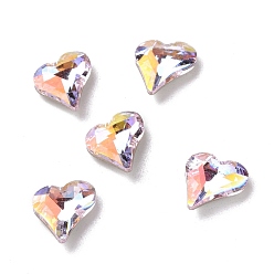 Light Rose AB Light AB Style Glass Rhinestone Cabochons, Pointed Back & Back Plated, Heart, Light Rose AB, 9x8x3.5mm