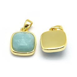 Amazonite Natural Amazonite Pendants, with Golden Tone Brass Findings, Square, Faceted, 13x11x5mm, Hole: 3.5x5.5mm