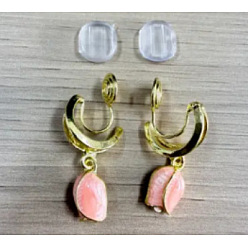 Pink Латунные эмалированные клипсовые серьги для женщин, цветок, золотые, розовые, 23.6 мм