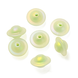 Yellow Green Transparent UV Plating Rainbow Iridescent Acrylic Beads, Frosted, Bead in Bead, Saucer Shape, Yellow Green, 17.5x11mm, Hole: 3mm