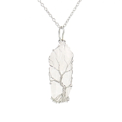 White Dyed Natural Quartz Crystal Pendant Necklace, Irregular Bullet, White, 20.47 inch(52cm)