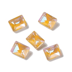 Sun AB Mocha Fluorescent Style Glass Rhinestone Cabochons, Pointed Back, Faceted, Rectangle, Sun AB, 8x6x3.5mm
