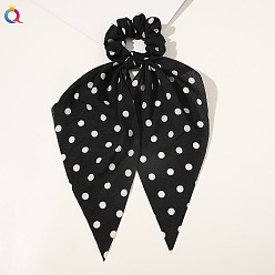 Polka Dot Triangle Scarf with Bubble Gauze - Black Chic Floral Hair Accessory for Women - Triangle Ribbon Peony Bow Scrunchie Headband
