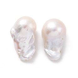 Antique White Natural Keshi Pearl Beads, Cultured Freshwater Pearl, Half Drilled, Nuggets, Antique White, 22.5~31.5x13~20.5x13.5mm, Half Hole: 1.2mm