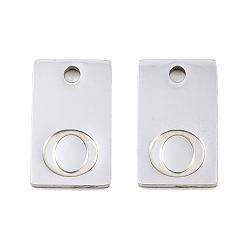 Letter O 304 Stainless Steel Pendants, Rectangle with Letter Charms, Stainless Steel Color, Letter O, 16x10x1.4mm, Hole: 1.8mm