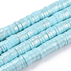 Light Sky Blue Handmade Polymer Clay Beads Strands, Pearlized, Disc/Flat Round, Heishi Beads, Light Sky Blue, 6mm, Hole: 1.5mm, 15.75''(40cm)