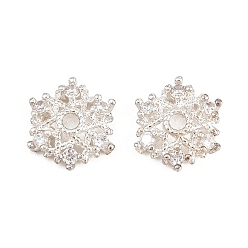 Серебро Рождественские латунные бусины из прозрачного кубического циркония, без кадмия и без свинца, стойки покрытие, долговечный, снежинка, серебряные, 8x7x2 мм, отверстие : 1.2 мм