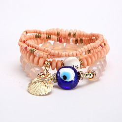 Warm color B0084-17 Bohemian Multi-layer Metal Shell Evil Eye Bracelet for Women's Personality and Fashion Jewelry