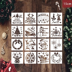 White 16Pcs 16 Styles Plastic Drawing Painting Stencils Templates, Square, Christmas Theme Pattern, White, 15x15cm, 1pc/style