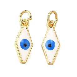 Белый Латунь эмаль прелести, с целью перехода в кольце, ромб с оберегом от сглаза, стойки покрытие, без кадмия и без свинца, долговечный, золотые, белые, 14.5x6x3 мм, отверстие : 3 мм