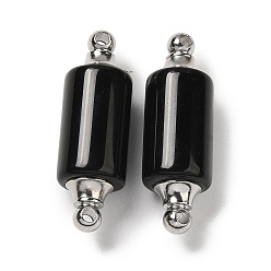 Obsidian Natural Obsidian Connector Charms, with Stainless Steel Color Plated 304 Stainless Steel Findings, Column Links, 36x12mm, Hole: 1.2~1.4mm