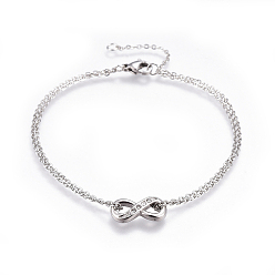 Stainless Steel Color 304 Stainless Steel Multi-strand Bracelets, with Rhinestone and Cable Chains, Infinity, Stainless Steel Color, 7-5/8 inch(19.5cm), 1.5mm