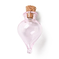 Pearl Pink Teardrop Glass Cork Bottles Ornament, Glass Empty Wishing Bottles, DIY Vials for Pendant Decorations, Pearl Pink, 3.6cm