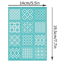Flower Self-Adhesive Silk Screen Printing Stencil, for Painting on Wood, DIY Decoration T-Shirt Fabric, Turquoise, Flower Pattern, 19.5x14cm