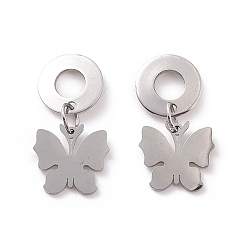 Stainless Steel Color 304 Stainless Steel Butterfly Dangle Stud Earrings for Women, Stainless Steel Color, 22.5mm, Pin: 0.8mm